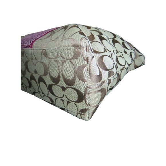 Coach Raspberry Pink & Tan Signature Logo Patent Python Embossed Leather Handbag - Picture 12 of 14